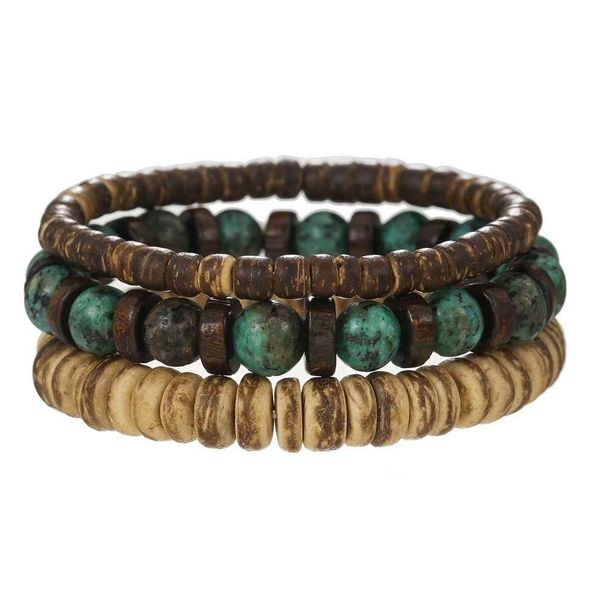 Turquoise Coconut Shell Wooden Bead Stackable Jewelry