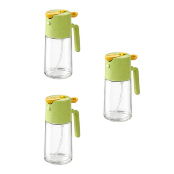 3 Pack - 460ml Glass Bear Push-Type Oil Spray Bottle