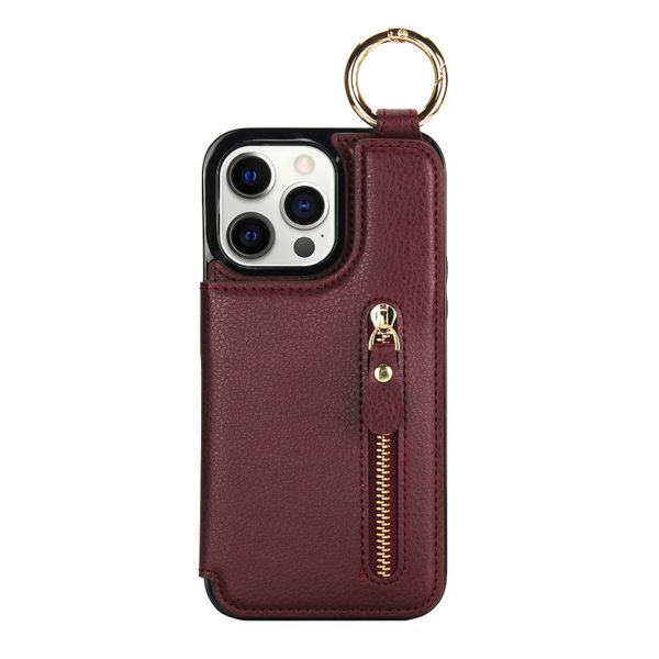 Finger Ring Zipper Leather Phone Case Compatible with iPhone 14 Pro