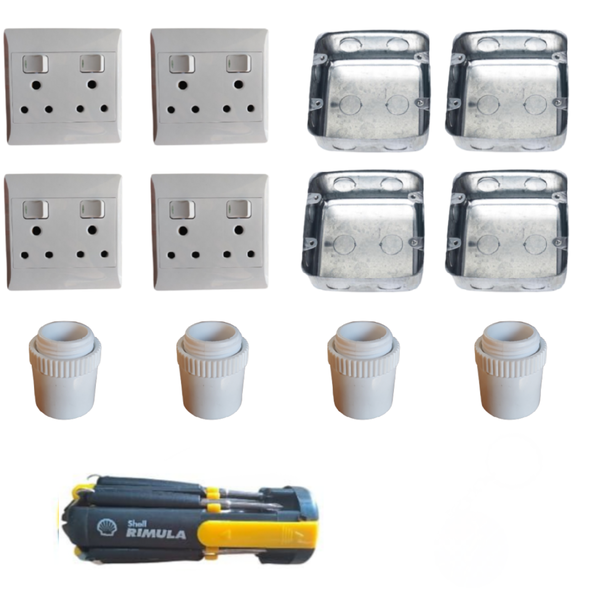Double Socket Wall Plug, Metal Wall Box &amp; Couplings With Screwdriver