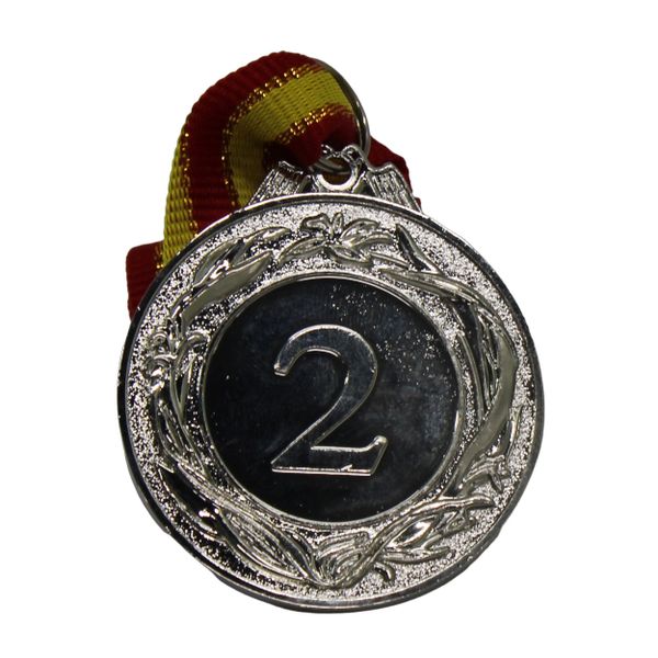 Medal - Second Place Alloy Metal Medal with Ribbon - 50mm Diameter - Silver