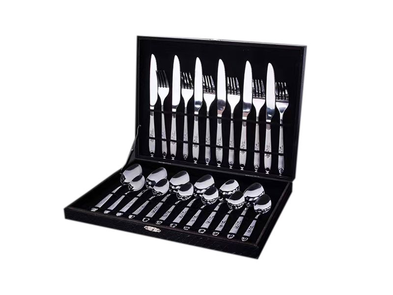 Flower Handle 24 Piece Cutlery Set in Black Wooden Casing