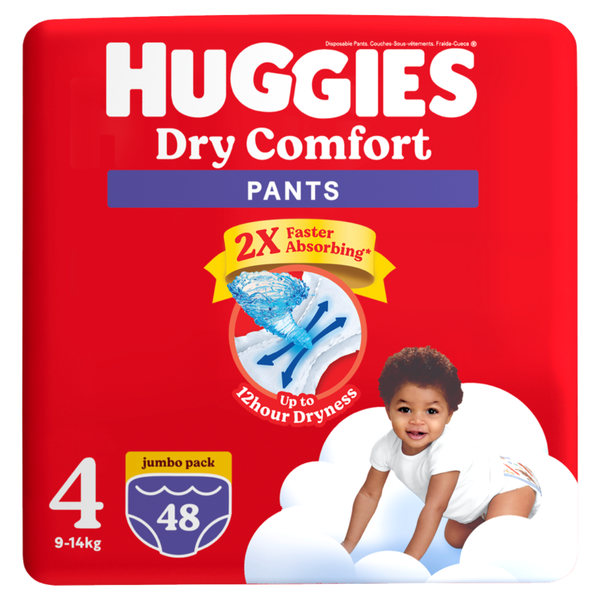 Huggies Dry Comfort Pants - Size 4 Moving Baby - 48 Pants Jumbo Pack