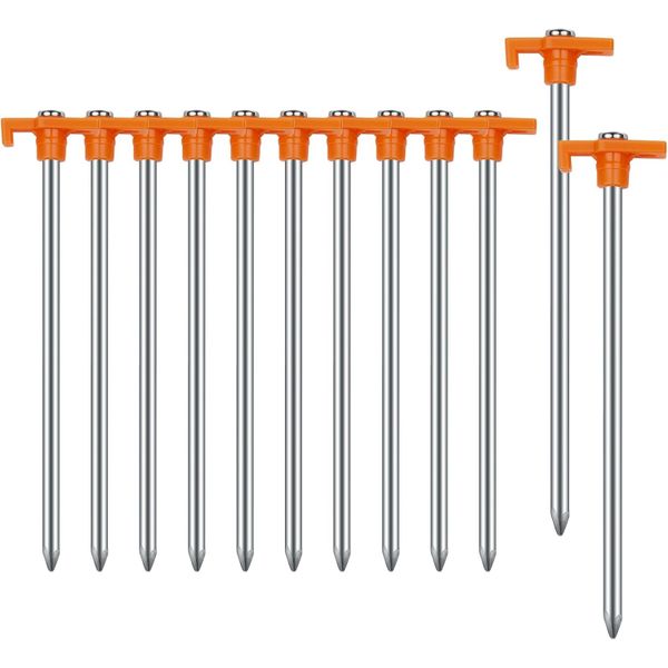 Camping Tent Stakes,Non-Rust Metal Tent Pegs(Orange 12pcs, 7.1IN)