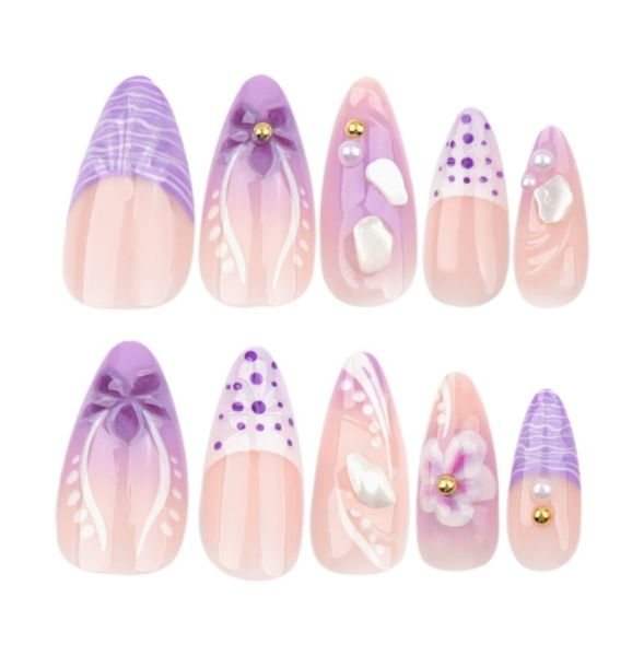 Reusable Handmade Gel Press-On Nails- Leopard &amp; Pink Floral Almond (Medium)