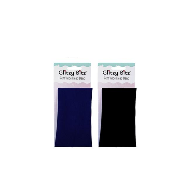 Glitzy Bitz - Wide 7cm Hair Band Black &amp; Navy x 4