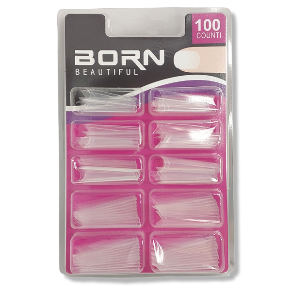 Born Beautiful – French Cover Nail Tips – Long Coffin – 100 Piece