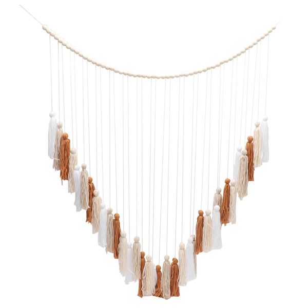 Macrame Wall Hanging-Large Macrame Wall Hanging with Wood Beads-Brown
