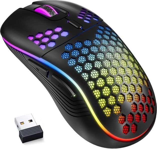 Wireless Gaming Mouse Honeycomb 2.4G USB Cordless Mouse RGB Rechargeable