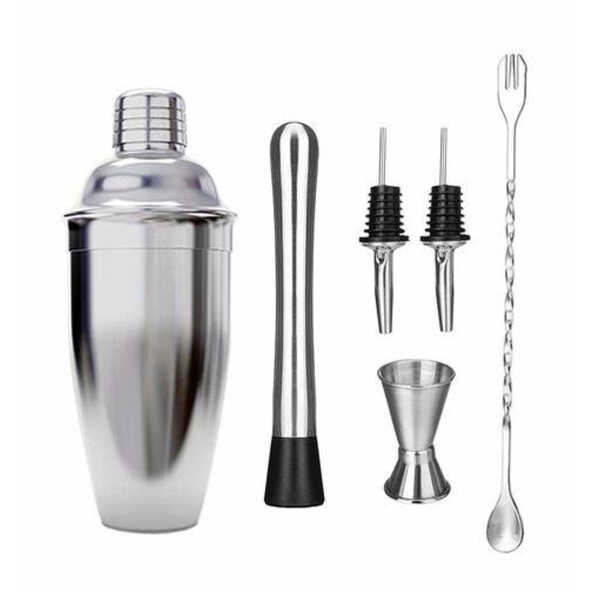 Cocktail Set Shaker Mixer Stainless Steel Drink Making Tool Kit - 6 Piece