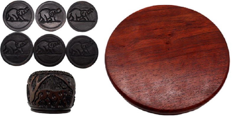 Exquisite/Durable Hand Carved African Ebony Wood Coasters &amp; Cutting Board-W
