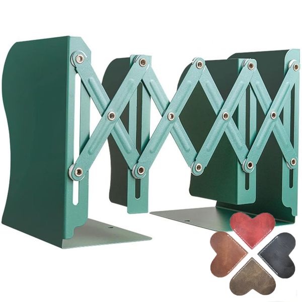 Adjustable Bookend Holders Organizer &amp; 4 Leather Heart-shaped Bookmarks