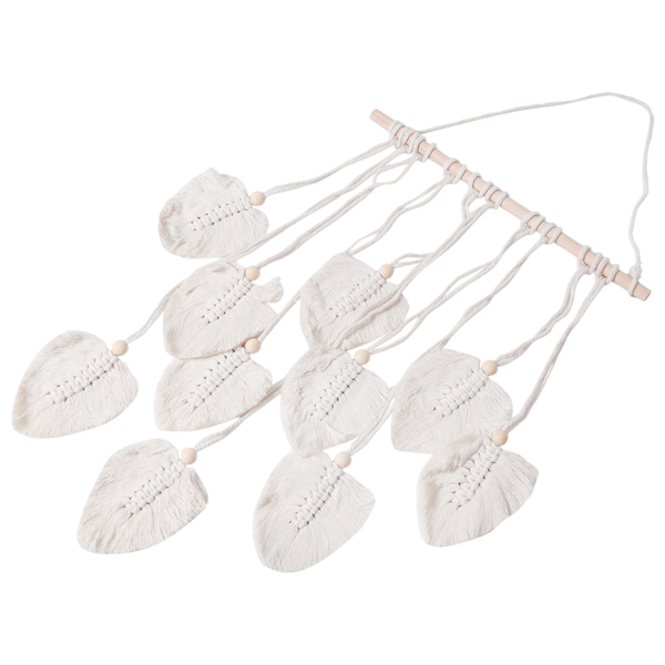 Macrame Wall Hanging Boho Decoration With Wooden Beads And Leaves