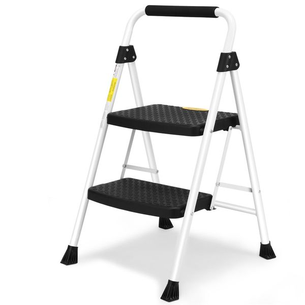 StepSure 2-Step Folding Ladder - Heavy-Duty Iron with Handgrip, Anti-Slip