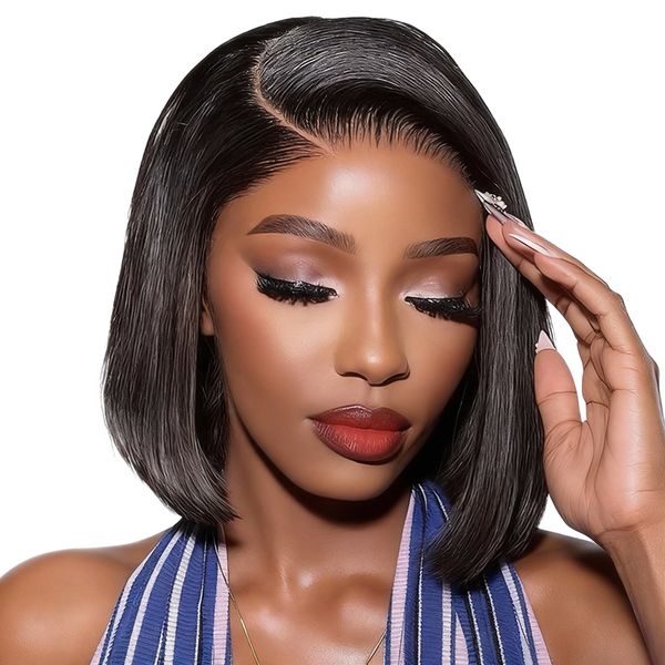 Geebuy Ready to Wear 10"Straight Bob Wig - 100% Virgin Human Hair Wig