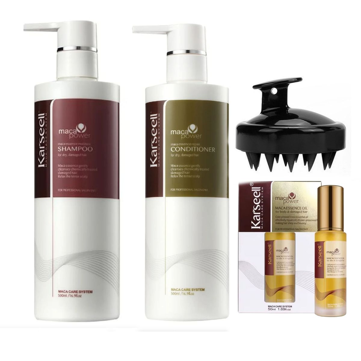 Karseell Maca Essence Collagen Hair Shampoo, Conditioner, Oil & Brush