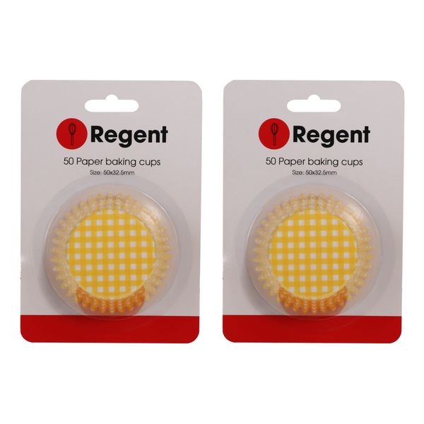 Regent Cake Cups Yellow And White Check 50X32.5mm 2 Pack 100 Pieces