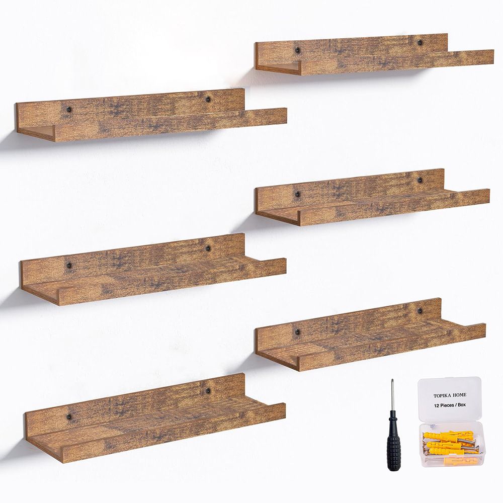Topika - Wall Shelves Floating Shelf Set, 6pcs Mounted Wood Storage Racks
