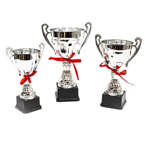 Silver Cup Trophy with Ribbon and Base - 3 Pack Combo