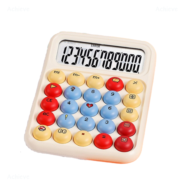 Cute Mario-Inspired Desk Calculator -12-Digit, Colorful Silent Button/White