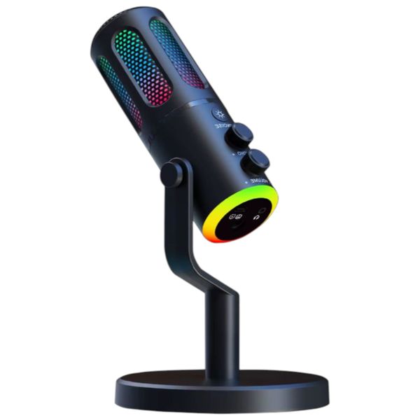 RGB Table Mount Microphone with Volume, Echo &amp; Controls - Adjustable