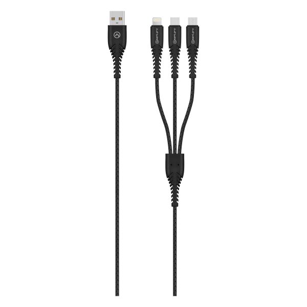 Volkano Linked Series 3-in-1 1M Charge Cable - Black