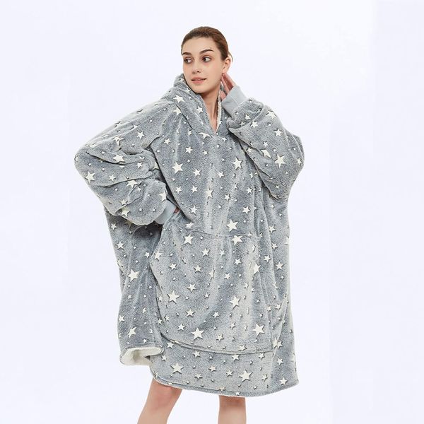 Mermaid Wearable Blanket Hoodie-Star Pattern Fluffy Flannel