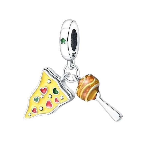 925 Sterling Silver Pizza &amp; Lollipop Charm Set - Yellow
