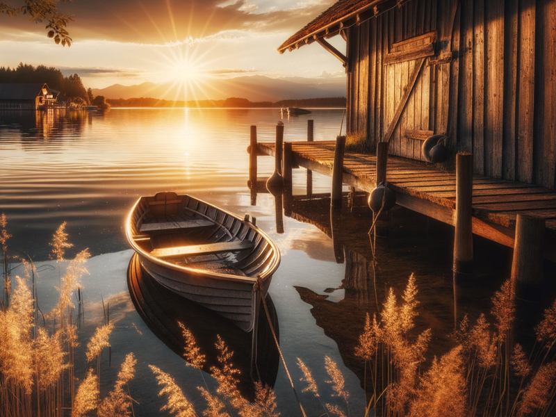 Canvas Wall Art Decor - Boat Sunrise Artwork