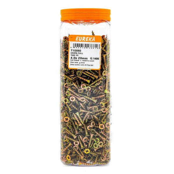 EUREKA Chipboard Screws Full Thread Yellow Zinc 4 x 20mm Q:1400 T1G080