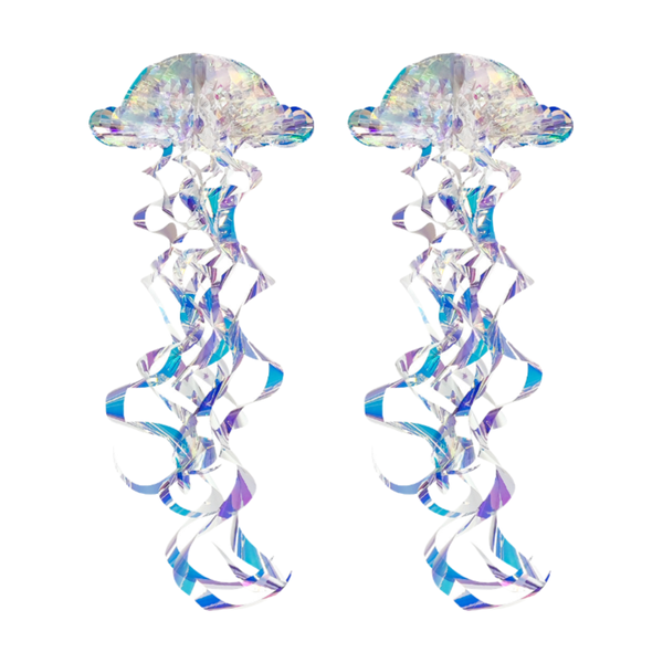 2-Piece Glitter Iridescent Mermaid Birthday Decor, Hanging Jelly Fish Decor