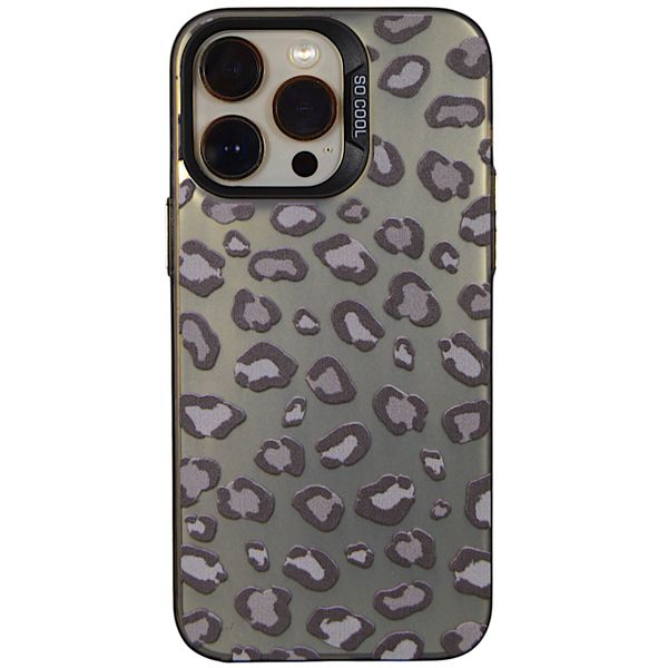 Phone Case with Black Leopard Print - Iphone 14 Pro Max - Silver