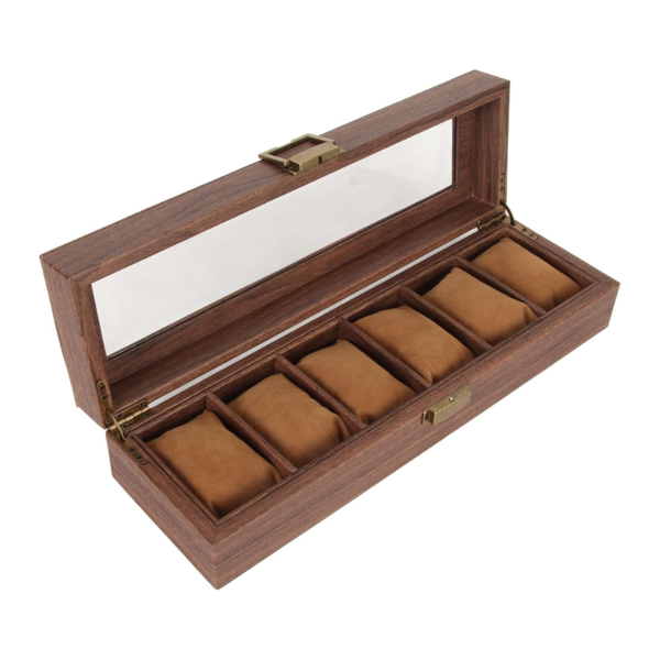 6-Slot Watch Case with Removable Pillows and Glass Lid