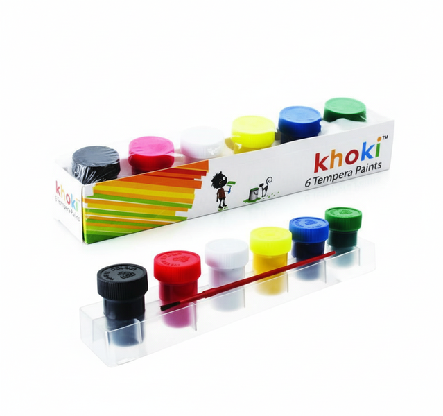 Khoki Washable Tempera Paint Set 6 Piece - Non-Toxic Kids Art - 2 Pack