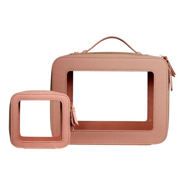 2-Pack Transparent PU Cosmetic Bag - Pink