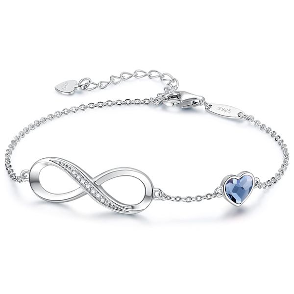 Infinity Heart Birthstone Brooch Bracelet 925 Silver Adjustable - Gift