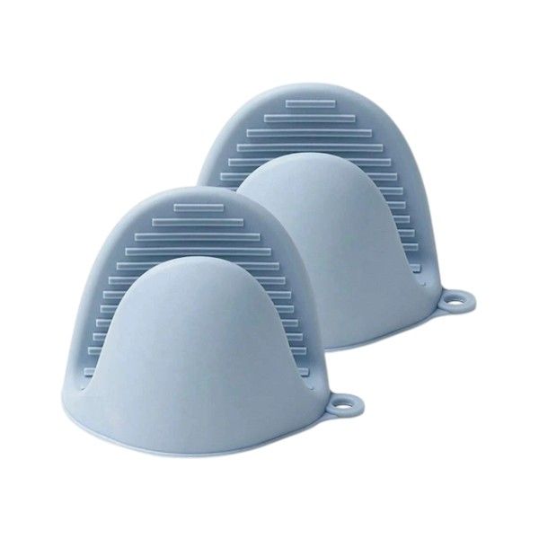2 Piece - Silicone Oven Mitts With Non-Slip Grip Texture - Blue