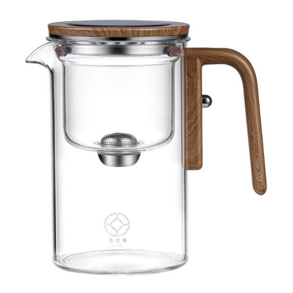 Glass Tea Pot with Wood Handle - One-Click Automatic Glass Tea Pot for Home