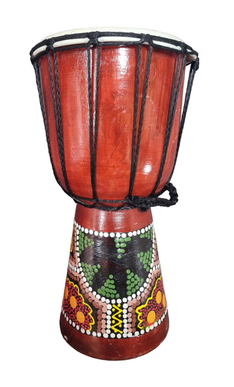 Djembe Hand Drum Green Flower Yellow Circles - 30cm x 16xm