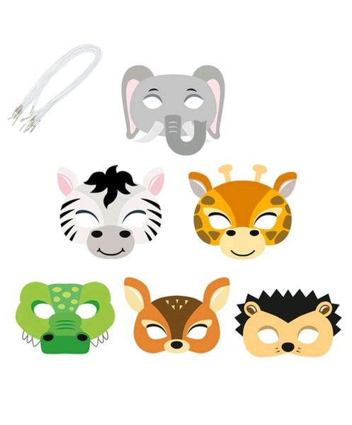 Safari Animal Face Mask for Kids - Set of 12