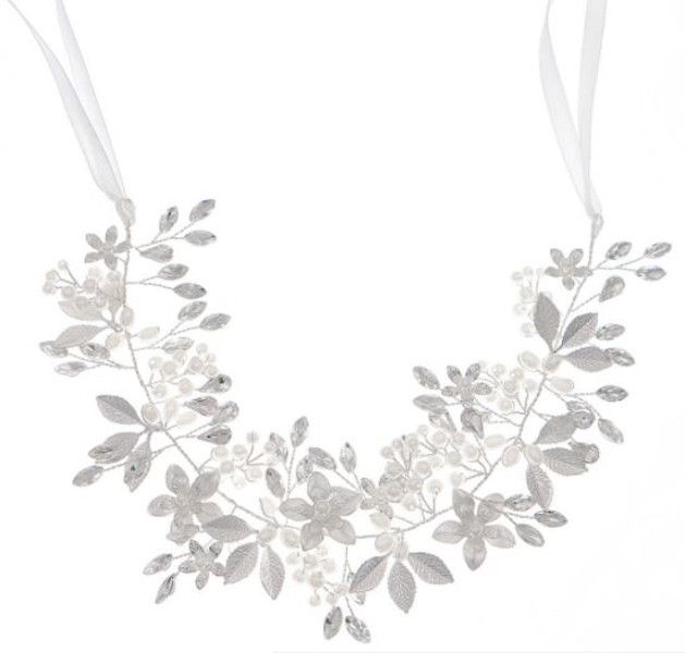 Olive Tree-Faux Pearl/Crystal/Metal Flower Leaf Headband 05