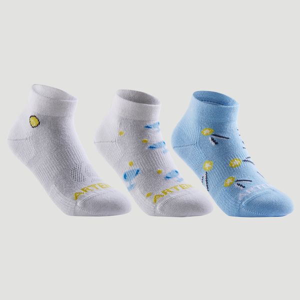 Artengo Kids' Mid-Cut Sports Socks Rs 160 Tri-Pack - White &amp; Blue Logo