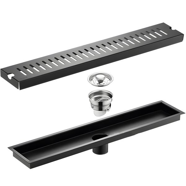 60cm Shower Channel Drain - Stainless Steel (SUS304) - Black