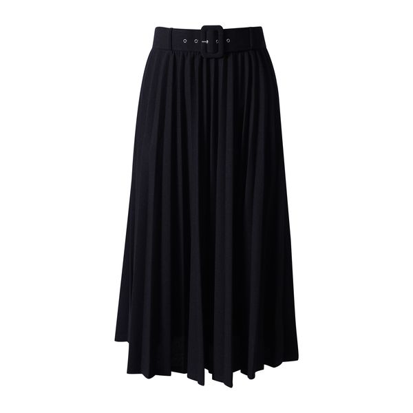 Duchess Women Black Below Knee Pleated Skirt With Belt