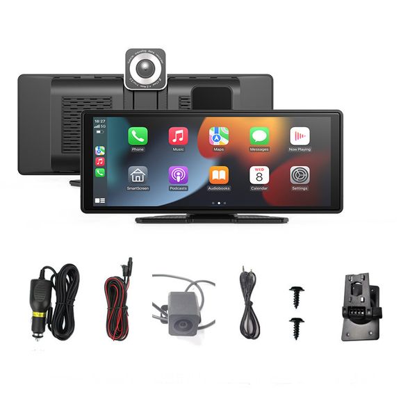 10.26" Wireless CarPlay Screen for Car: 4K Dash Cam &amp; 1080P Backup Camera