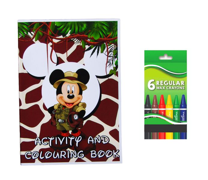 Mickey Jungle Activity and Colouring Book A5 plus 6 Wax Crayons - Set of 5