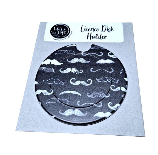 Life's a Gift Licence Disk Holder - White Moustaches