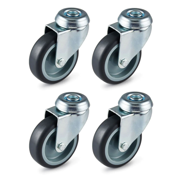 4 Pack Castor Wheel, 75mm, Bolt Hole, Thermoplastic
