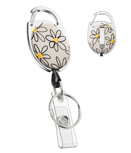 Floral Retractable Badge Reel Heavy Duty Retractable Keychain