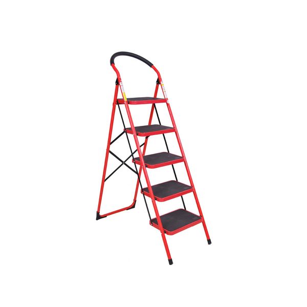 Heavy Duty Foldable Red 5 Step Iron Household Ladder